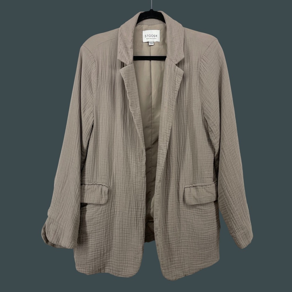 Stoosh Size Medium Blazer Taupe Gauze‎ Textured Open Front Lightweight Womens